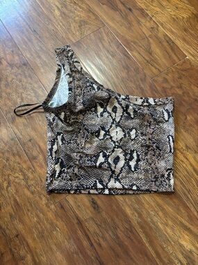 SHEIN One-Shoulder Snake Print Tank Top - Brown & Black